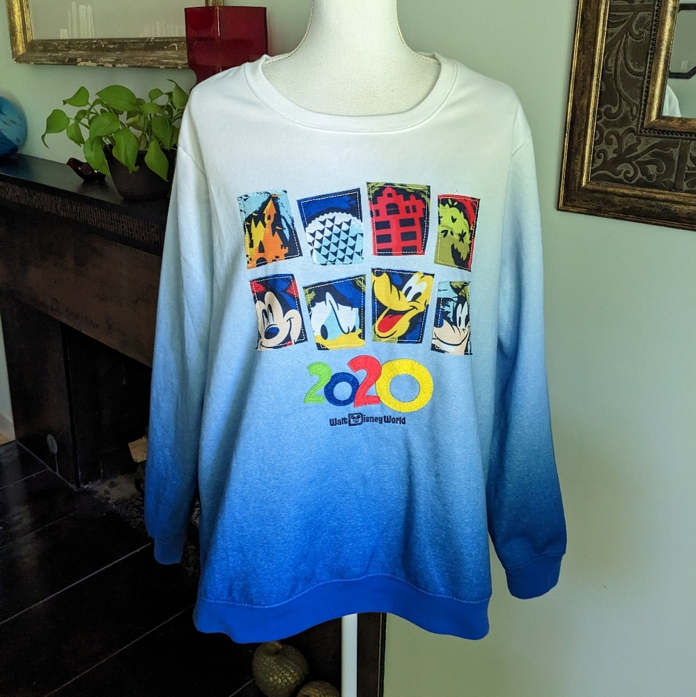 Disney Parks Disney World Sweatshirt Womens 1X White Blue Ombre Graphics 2020 14